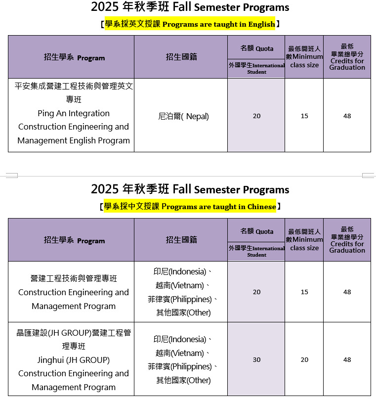 Fall Semester Program